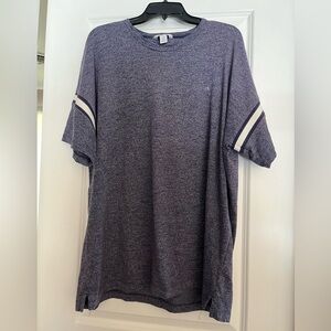 Calvin Klein Men’s Navy Heather Short Sleeve Tee with White Sleeve Stripes, XXL